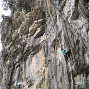 L'immagine ritrae il climber mentre sale una via da super eroe: Hulk. Una roccia molto bella dove sono presenti molte canne.